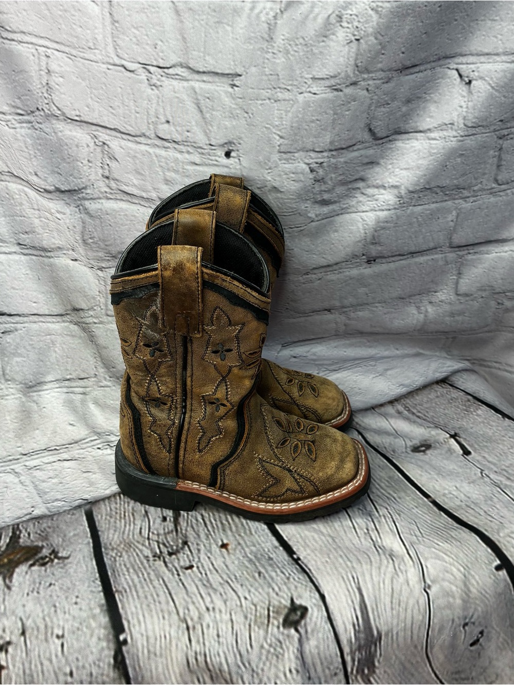 Dan Post Toddler Girl Posy Brown Leather Western Square Toe Pull On Boot Sz 8.5D